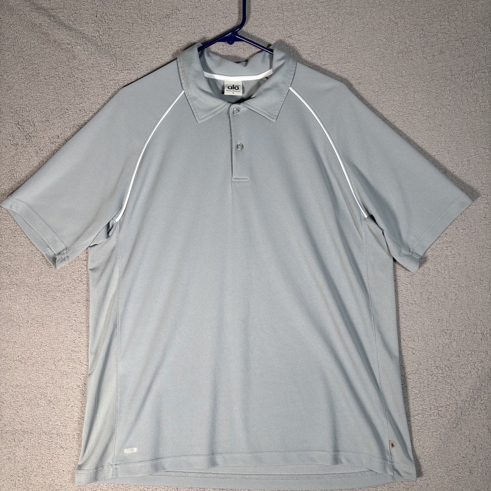 Alo Coolfit Mens Gray Short Sleeve Performance Golf Polo Shirt Size Large L